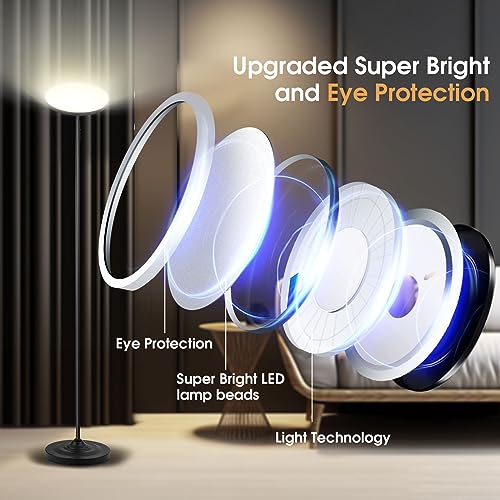 hanaking Upgraded Floor Lamp, 30W/2600LM Super Bright Floor Lamp with Remote Control, Stepless Adjust Color Temperatures a...