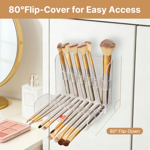 FHDUSRYO 2 Pack Wall-Mounted Makeup Brush Holder, 16-Slot Eyeliner Lip Liner Organizer Holder, Makeup Organizer for Make U...