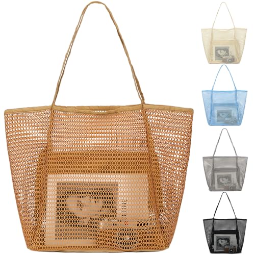 Fammart Mesh Beach Bag for Women, Summer Straw Tote Hobo Pool Bags with Zipper Pocket, Travel Vacation Cruise Essentials 2026