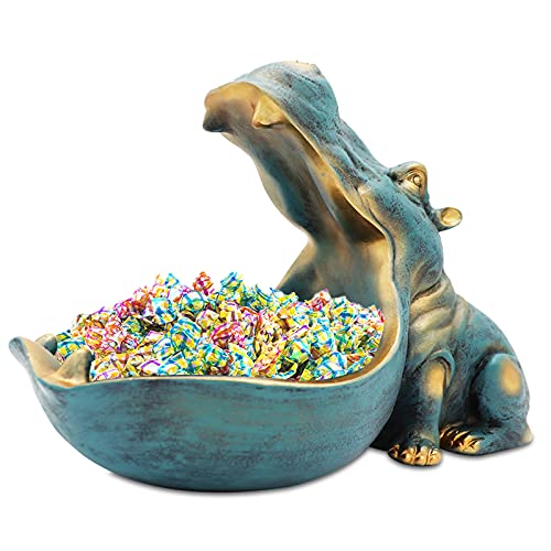 aboxoo Hippo Statue,Large Hippopotamus Figurine Home Sculpture with Resin, Hippo Candy Jar, Candy Dish Bowl for Office Des...