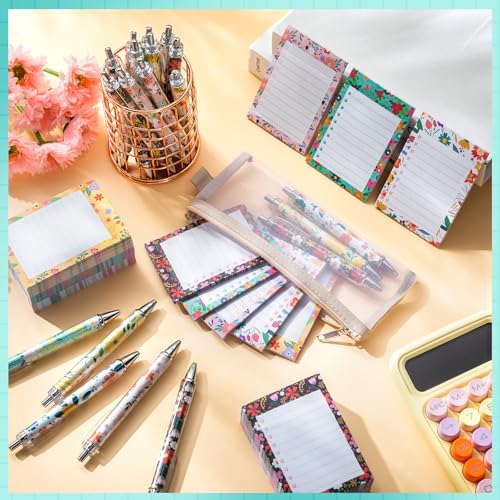 Kosiz 60 Pcs Flower Notepads with Pens Floral Sticky Notes Funny Ballpoint Pens Bulk Floral to Do List Memo Pads for Flowe...