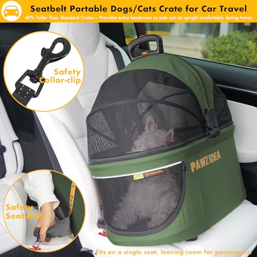 PAWZIDEA Portable Small Dog Crate for Car Travel up 33lbs, Enclosed Dog Car Seat Soft-Sided, Escape-Proof Reversible No-Zi...