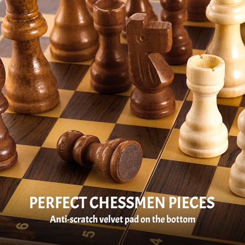 Sumind 80 Pieces Wooden Checkers Pieces 2 in 1 Handcrafted Chess with Drawstring Storage Pouch Wooden Chess Game Set Board...