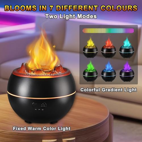 2 Pack Essential Oil Diffuser,Colorful Flame Air Aroma Diffuser Humidifier,Upgraded 7 Flame Colors Noiseless Essential Oil...