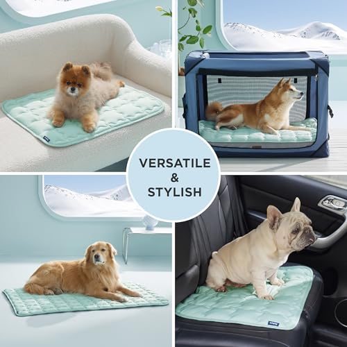 Bedsure Cooling Mat for Small Dog, Q-Max>0.5 Thin Breathable Cold Crate Pad for Puppy and Cat, Portable Washable Kennel Be...