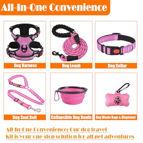 LOBEVE No Pull Dog Harness, Collar & Leash Set | Includes Dog Seat Belt, Collapsible Bowls & Poop Bag Dispenser. Ideal for...