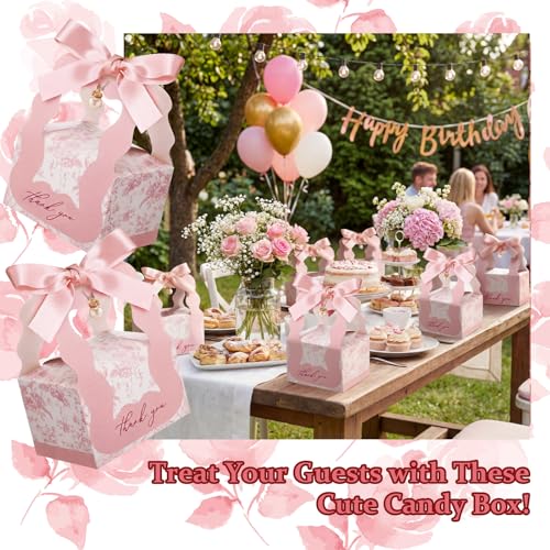 ForraFun 50 Sets Floral Wedding Favor Boxes with Pearl Pendant Bow Ribbon Floral Wedding Party Candy Boxes Bridal Gift for...