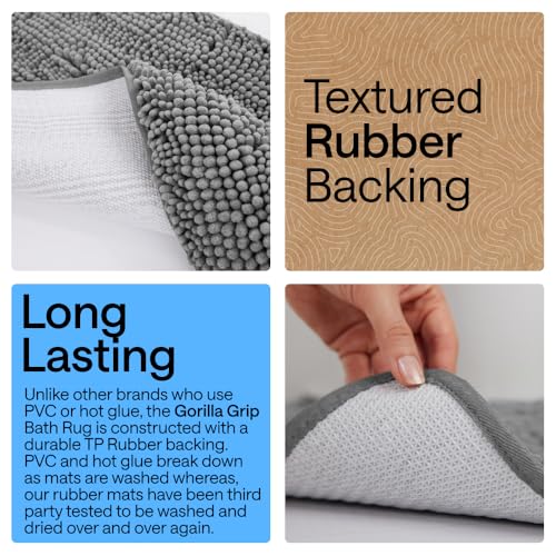 GORILLA GRIP Bath Rug Mat, Thick Soft Absorbent Chenille, Quick Dry Microfiber Mats, Rubber Backing Washable Shower Floor ...