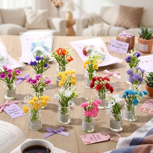 Xuhal 20 Sets Mothers Gift Set for Women Positive Mini Bud Vase with Flowers Positive Cards Motivational Office Desk Decor...