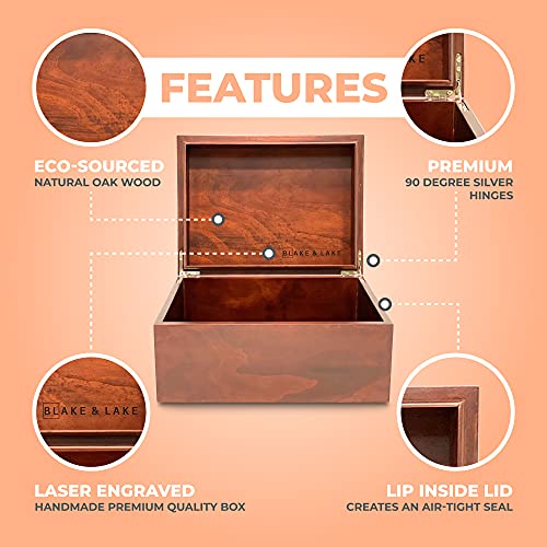 Blake & Lake Large Box with Hinged Lid - Wood Storage Box with Lid - Wooden Keepsake Decorative boxes with lids (Dark Oak)