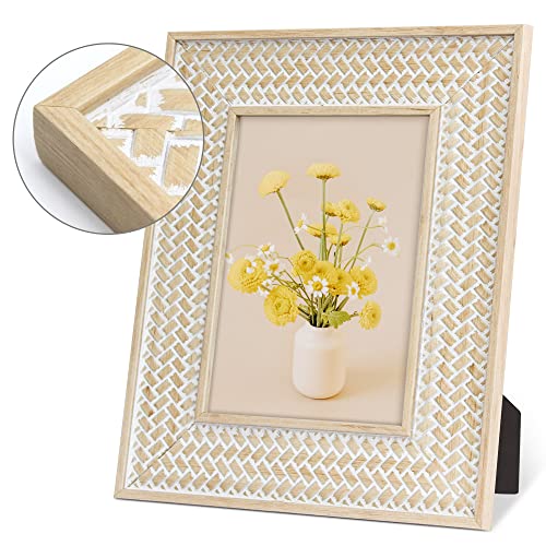 takfot 5x7 Boho Picture Frames 2 Pack Bohemian Rattan Decor Farmhouse Rustic Picture Frame Wood Photo Frames Living Room B...