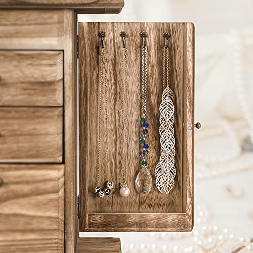 Emfogo Jewelry Box for Women, Rustic Wooden Jewelry Boxes & Organizers with Mirror, 4 Layer Jewelry Organizer Box Display ...