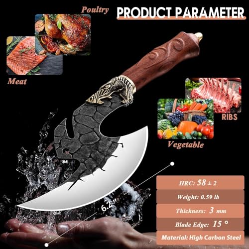 ROCOCO Viking Cleaver Knife Birthday - Butcher Meat Cutting Boning Knife Hand Forged Chinese Kitchen Axe with Sheath Home ...