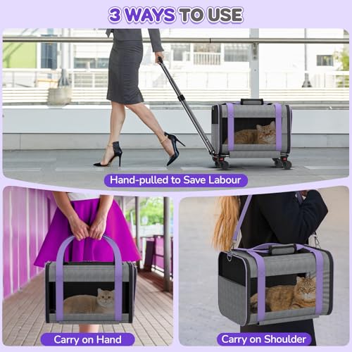 Cat Carrier on Wheels Airline Approved: Betopet Rolling Cat Carrier for Small Dog Medium Cat Under 18lbs - Cat Soft Carrie...