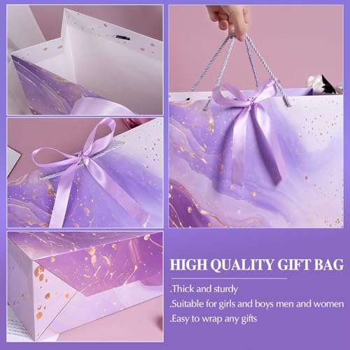 Purple Gift Bags, 2PCS 13” Large Gift Bags with Tissue Paper and Greeting Cards, Gift Bag with Handles Bow for Women Girl...
