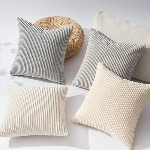 Topfinel 4 Packs Neutral Decorative Throw Pillows Covers 18x18 Inch for Living Room Couch Bed Sofa, Rustic Farmhouse Boho ...