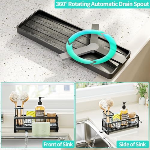 HapiRm Sponge Holder for Kitchen Sink - Self-draining Sink Caddy with Brush and Dishcloth Holders, Stainless Steel Kitchen...