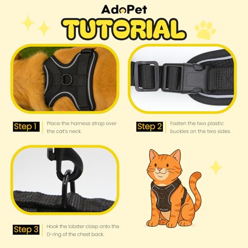 AdoPet No-Pull Cat Harness and Leash Set for Small Cats – Adjustable Reflective Soft Padded Pet Vest for Walking & Trainin...