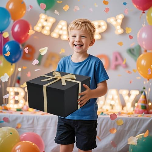 UoeRing 1Pcs Black Extra Large gift box with lids 13×13×7 Inches gift boxes for presents,Birthday Box (include Ribbon, Pap...