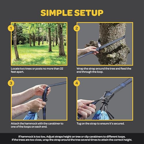 Durable Hammock 400 lb Capacity, Nylon Camping Hammock Chair - Double or Single Sizes w/Tree Straps and Attached Carry Bag...