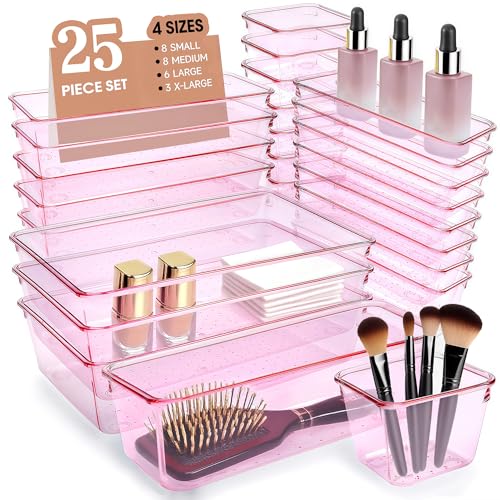 Trotianingyu Kitchen Desk Drawer Organizers Storage for Office, Small Acrylic Vanity Trays Makeup Organizer for Drawer Bat...