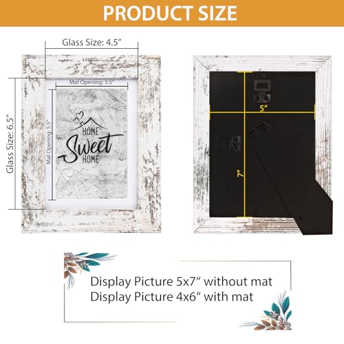 Califortree Rustic White 5x7 Picture Frame - Display Photos 4x6 with Mat or 5x7 Without Mat - Real Glass Frames for Wall a...