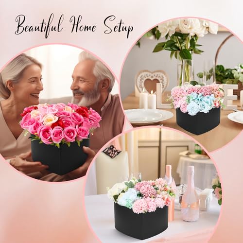 Nuenen Heart Gift Boxes with Lid & Floral Foam Set, Flower Gift Box with Clear Cellophane 9.8 x 9 x 5 Inches for Mother's ...