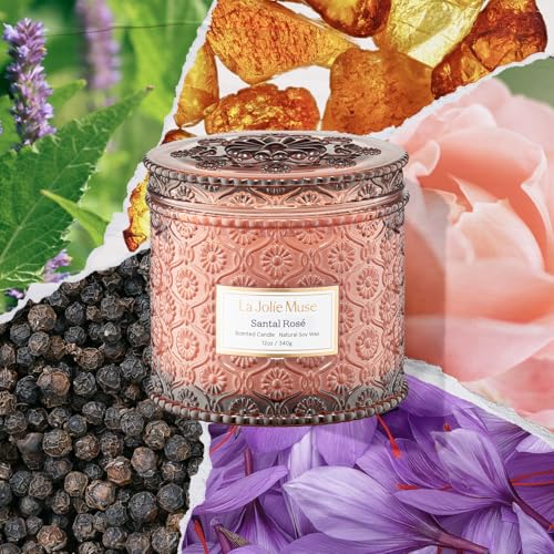 LA JOLIE MUSE Santal Rosé Candle - Saffron, Rose, Patchouli | 12 oz Large 2-Wick Soy Wax Candle | 60 Hours Clean Burn | Gi...