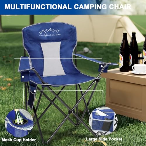 SAILARY Camping Chairs for Adults Heavy Duty 400lbs Capacity, 2 Pack Folding Chair with Large Anti-Sink Feet & Cup Holder,...