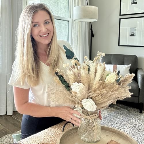 100pcs Artificial Flowers Arrangement With Vase Included, Dining Table Centerpiece Decorations, Fake Flowers in Vase, Drie...