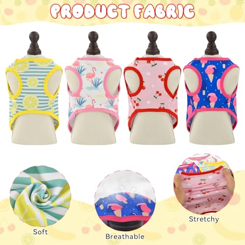 Vehomy 4-Pack Dog Summer Shirt Puppy Cat Summer Cool Sleeveless with Lemon Cherry Icecream Flamingo Patterns Dog Cooling V...