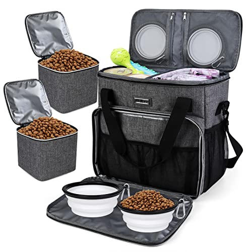 BAGLHER Dog Travel Bag, Pet Travel Bag (ALL Pet Travel Supplies), With 2 Pet Food Containers and 2 Collapsible Silicone Bo...