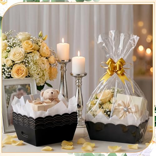 Fuyoooo 8 Pack Baskets for Gifts Empty to Fill, Sturdy 10" x 8" Scalloped Edged Empty Gift Basket Kit Bulk with Handles, 8...