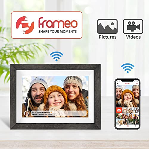 Frameo 10.1 inch Digital Picture Frame WiFi Smart Digital Photo Frame Wood IPS HD 1280 * 800 1080P Touch Screen Auto-Rotat...