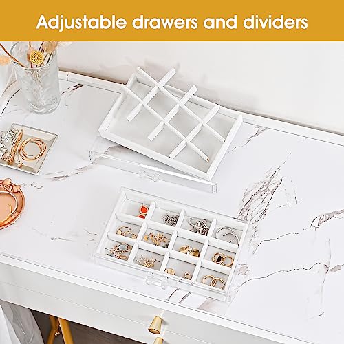 ProCase Earring Holder Organizer Jewelry Box with 3 Drawers, Acrylic Clear Earring Case with Adjustable Velvet Trays for W...