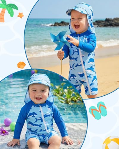 Baby Boy Girl Swimsuit Rash Guard Swimwear Zipper Toddler One Piece Bathing Suit Unisex Sun Protection Sunsuit