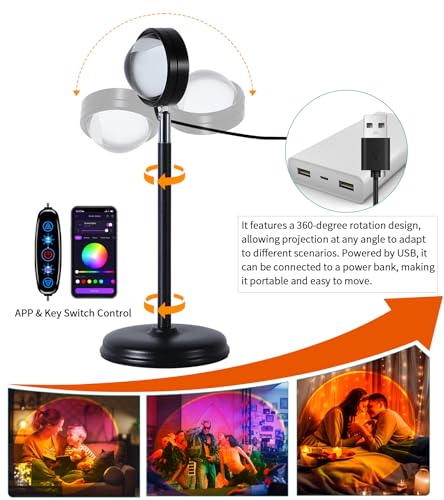 Sunset Lamp Projector,360° Rotatable & App Control Multicolor Multi-Scene Changing Rainbow Led Sun Lamp-Christmas Gift,Aes...