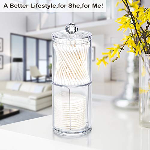 SheeChung 2-Pack Clear Acrylic Qtip Holder - Shatterproof Apothecary Jars for Bathroom Organization - Vanity Storage Canis...