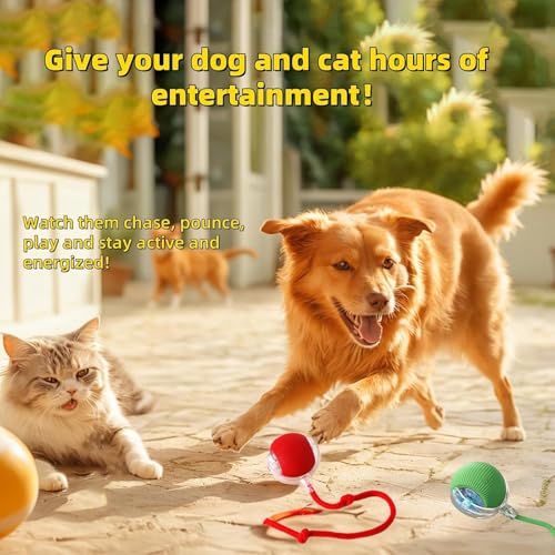 Interactive Dog Cat Toy Ball, Automatic Moving Bouncing Rolling, with Replacement Tail, Pet Smart Chase Ball Rechargeable,...