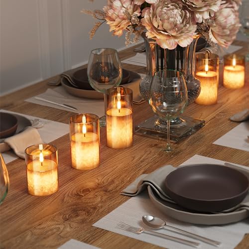 VIODAIM Ice Crystal Real Wax Glass Flameless Candles with Remote & Timer, Battery Operated Candles with Warm Flickering Fl...