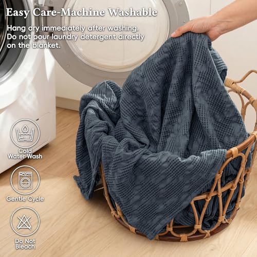 David's Home 100% Cotton Waffle Blanket King Size, Lightweight Breathable Soft Cooling Throw for Spring Summer, Snag-Resis...