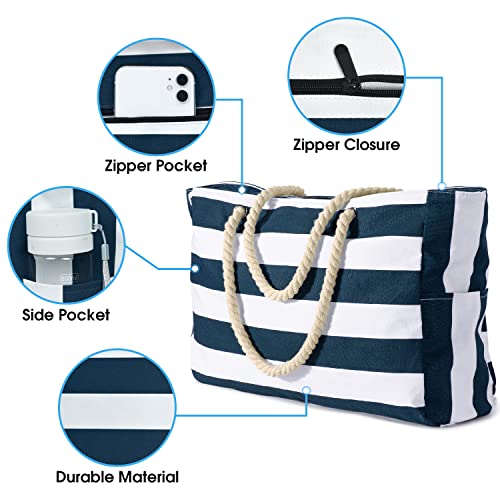 Becokan Beach Bags for Women Large Waterproof Beach Tote Bag Zipper Beach Bags Waterproof Sandproof Swim Pool Bag Large Tote