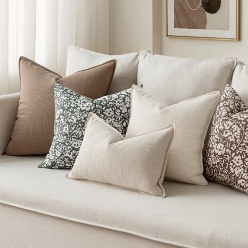 MIULEE Euro Sham Pillow Covers for Bed 26x26, 2 Pack Natural Linen Thick & Textured Decorative Throw Pillow Covers, Neutra...
