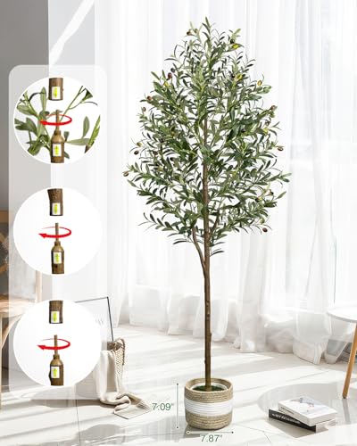 LuceAlberi 6FT Artificial Olive Tree - Indoor Tall Faux Olive Trees with Planter&Basket, Large Fake Olive Silk Tree Realis...