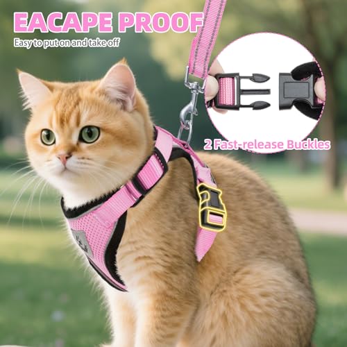 PUPTECK Cat Harness and Leash Set Escape Proof Reflective Cat Walking Harness Adjustable Soft Breathable Mesh Vest for Sma...