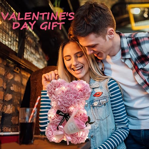 Romantic Valentine's Day Gift For Her Artificial Flower Rose Teddy Bear With Preserved Flowers Bouquet And Blind Box Pearl...