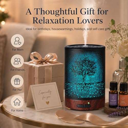 Essential Oil Diffuser- Aromatherapy Diffuser with7 Colors Light and Auto-Off for Women Metal Cool Mist Humidifier for Hom...