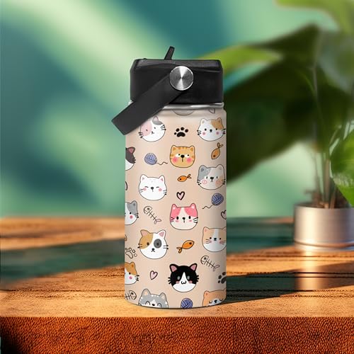 SANDJEST Kids Water Bottle Cat Water Bottles 12oz with Straw Insulated Stainless Steel Travel School Tumbler Double Wall V...