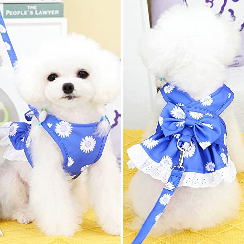 BAEJMJK Dog Dress Harness and Leash Set for Small Dogs Floral Bow Tie Girl Puppy Dress Breathable Cute Princess Dog Dresse...