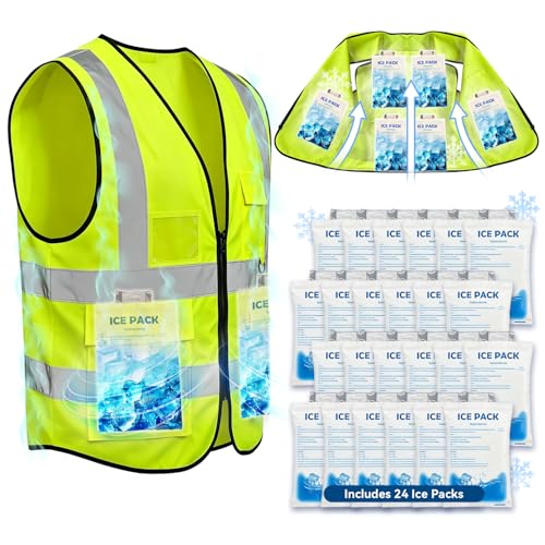 Cooling Vest with 24 Ice Packs, Ice Vest for Men Women, Body Cooling System with 6 Pockets, Stay Cool for Summer Heat, Ref...